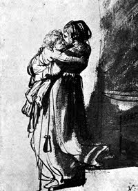 Saskia Carrying Rumbartus Down Stairs