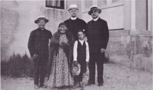 Fall 2003
Cover: Fathers Kiefer, S.J., and Dube, and Brother Hinderhofer, Mrs. Lightning, and little boy
by Eugene Buechel